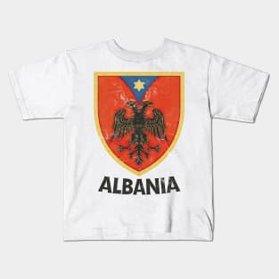 Albania / Faded Vintage Style Eagle Crest Design Kids T-Shirt